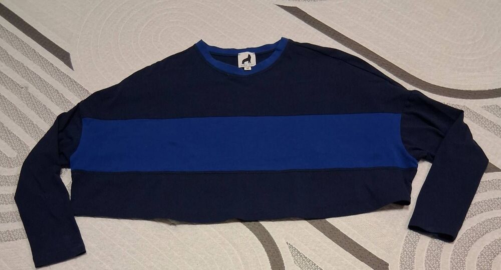 Lobo mau womens medium cropped oversized tshirt blue 3/4 dolman sleeve